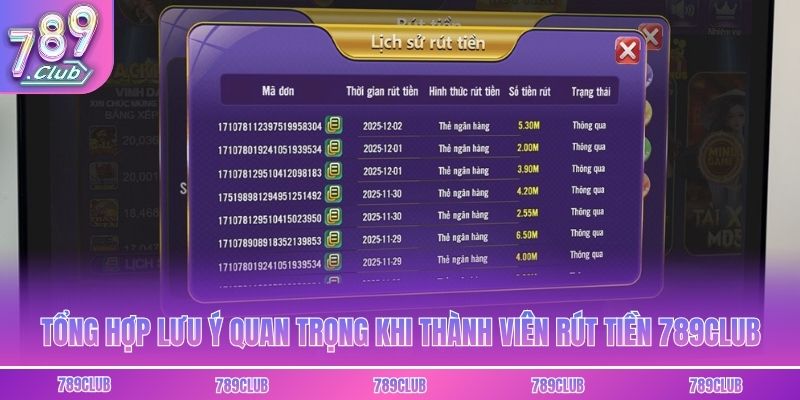 Tổng hợp lưu ý quan trọng khi thành viên rút tiền 789club
